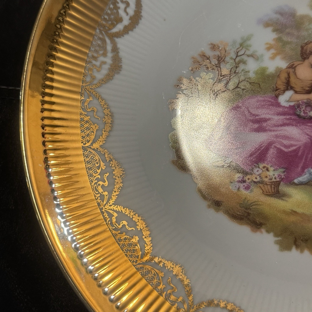 Vtg JWK Bavaria W.Germany 11.25”Fragonard Love Story Gold Edge Decoration Plate - Picture 3 of 14